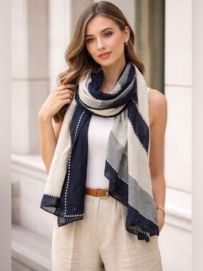 Lightweight Navy and Cream Women's Scarf